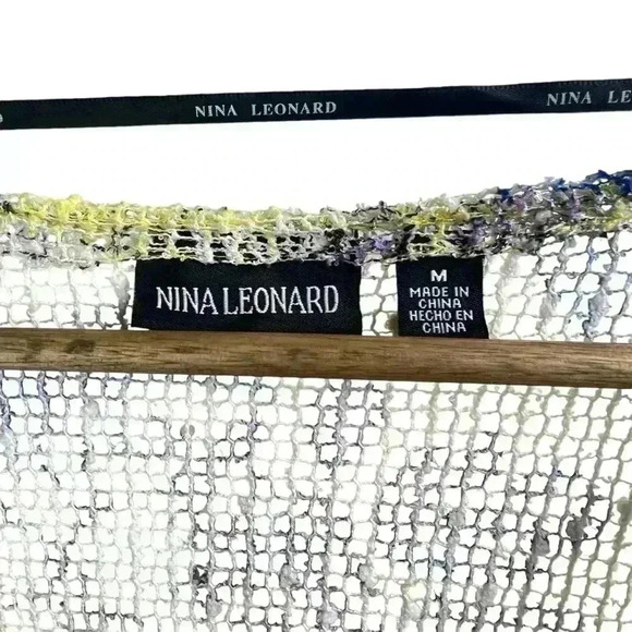 Nina Leonard Floral Yellow/Purple Sheer Open Weave Cardigan Wooden Buttons Med - Picture 3 of 4